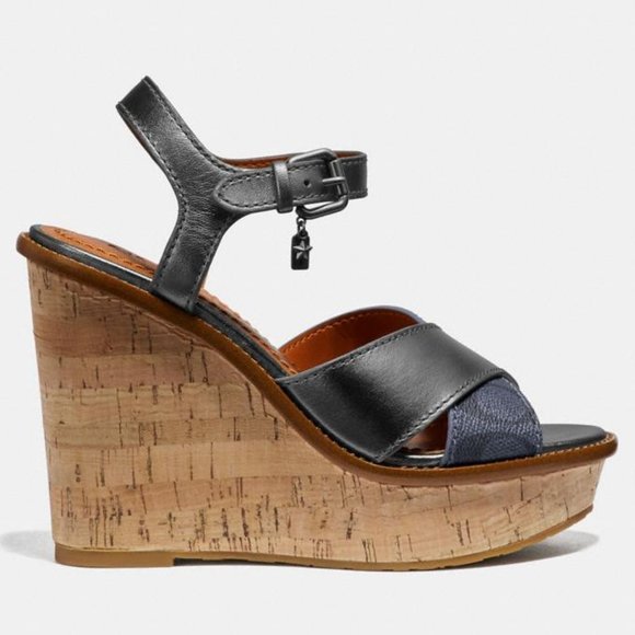 Coach Cross Band High Wedge Sandals - Picture 2 of 4